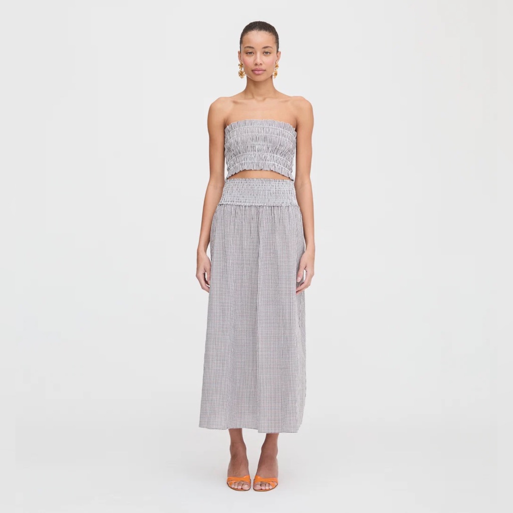 Hill House Home June Nap Top (M) And Delphine Skirt (S) In Brown Gingham